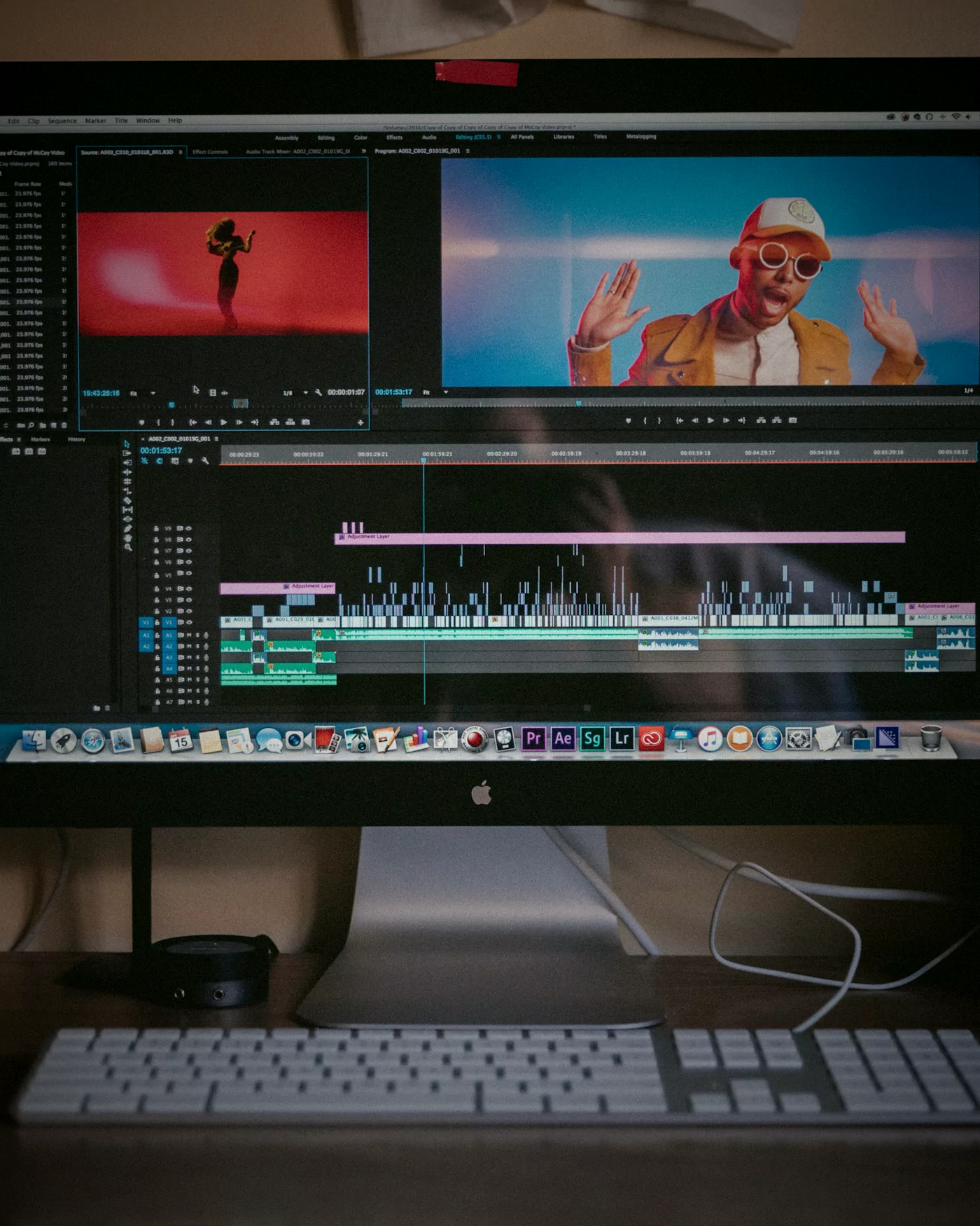 Editing timeline on a studio monitor